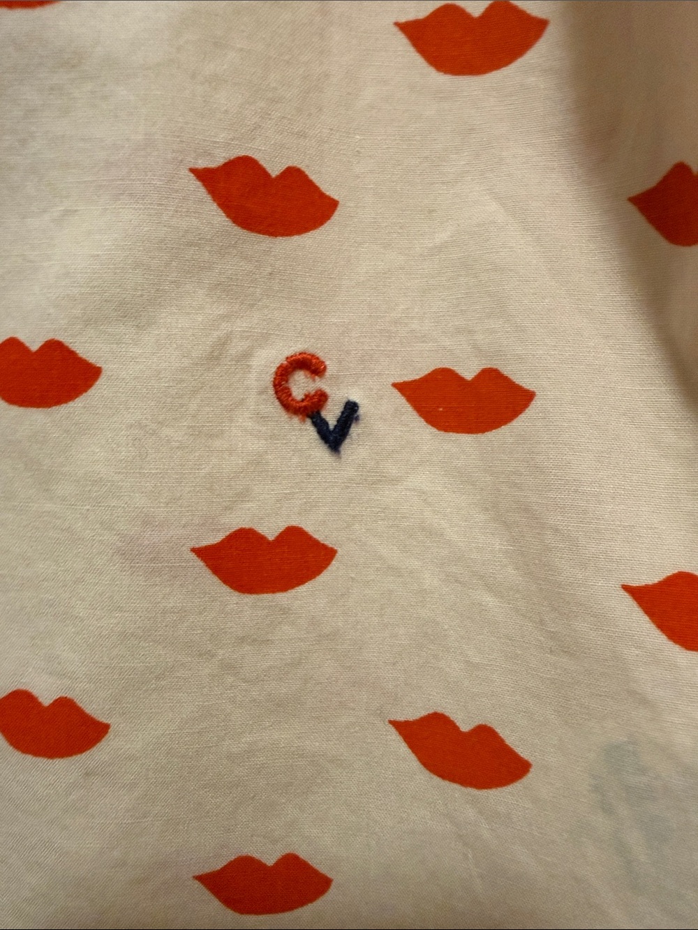 Clare V. Phoebe Button-Down Shirt with Red Lip Print - Women's Cream Shirt - Picture 4 of 6